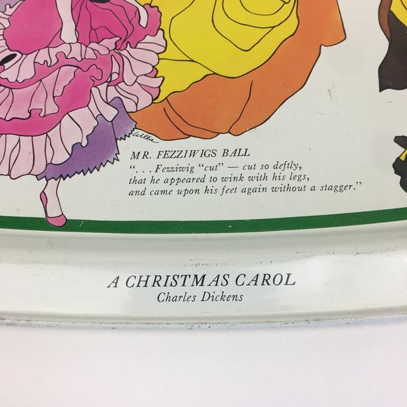 Vtg Christmas Carol Charles Dickens White Tin Tray‎ Decor Characters Holiday - Picture 5 of 9
